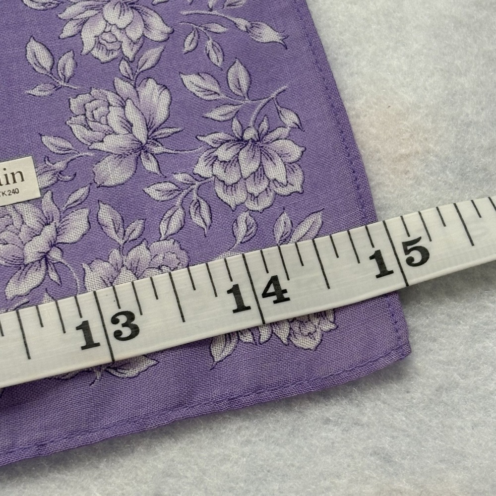 PIERRE BALMAIN Scarf Handkerchief Floral Rose Cotton Purple Chic Accessory 15" - Picture 3 of 3